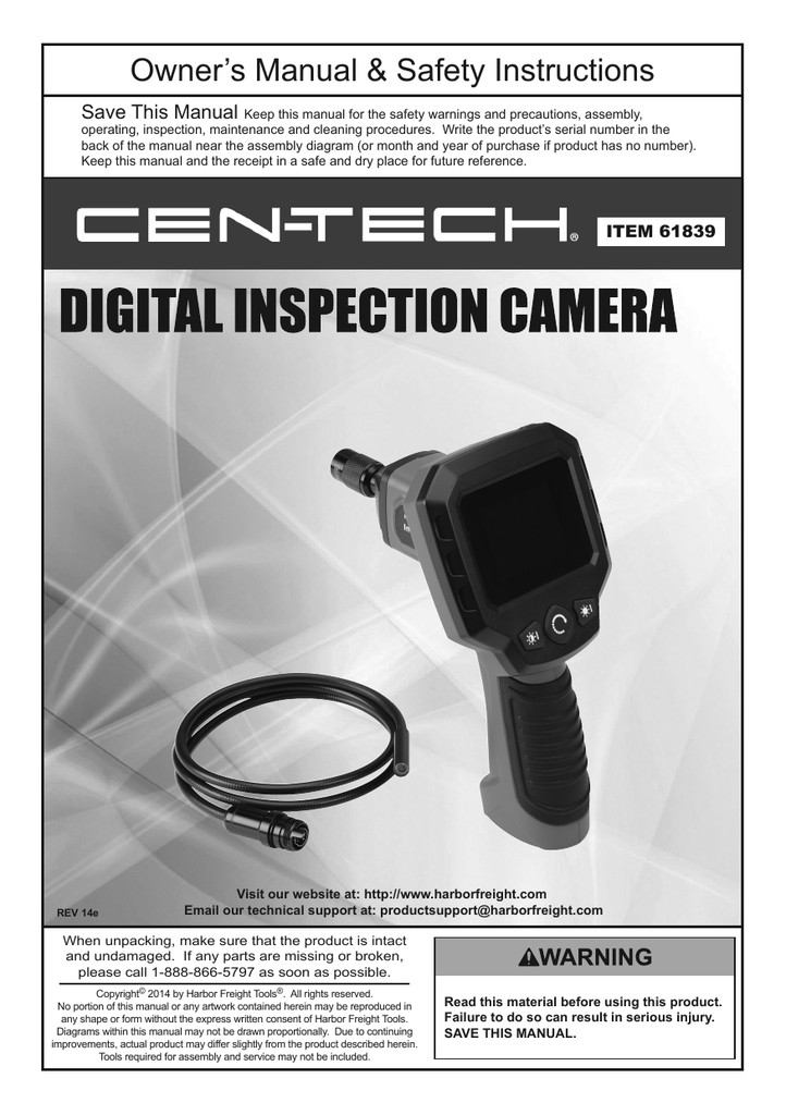 Harbor Freight Tools Digital Inspection Camera Product Manual Manualzz