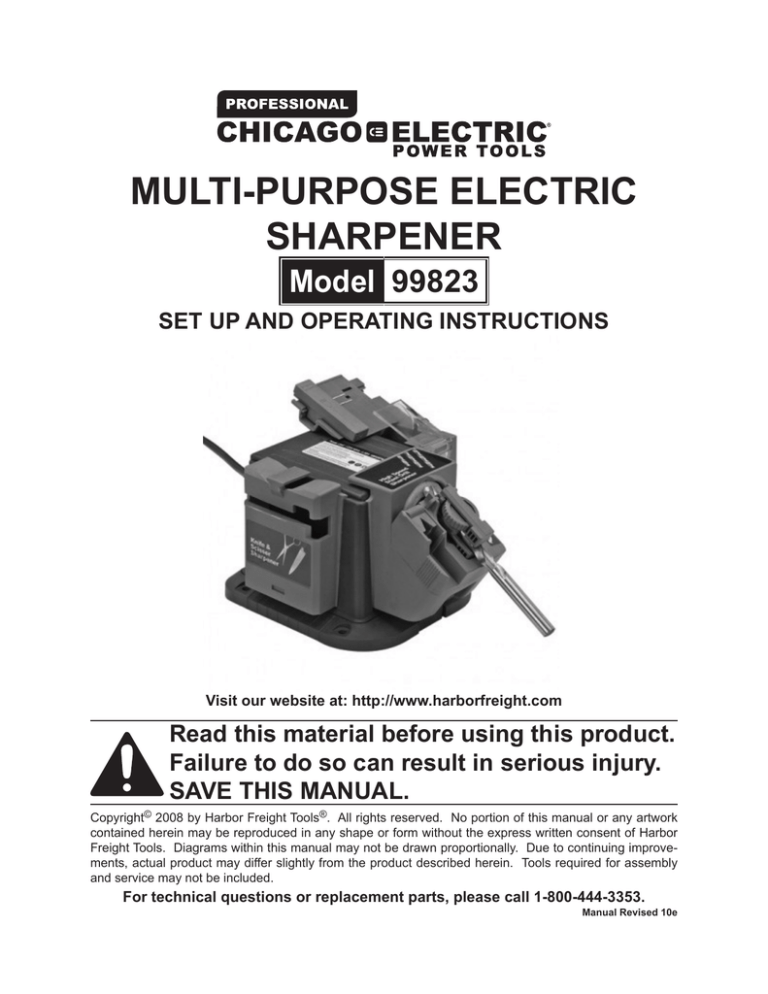 Harbor Freight Tools Electric Multipurpose Sharpener, 99823 Owner's