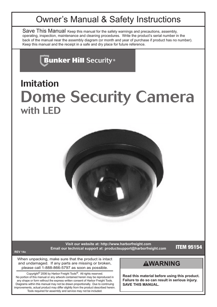 Bunker Hill Security Imitation Dome Security Camera With Led 95154 Owner S Manual Manualzz