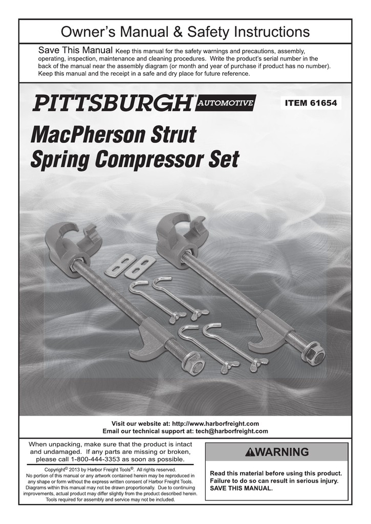 Harbor Freight Tools MacPherson Strut Spring Compressor Set User manual