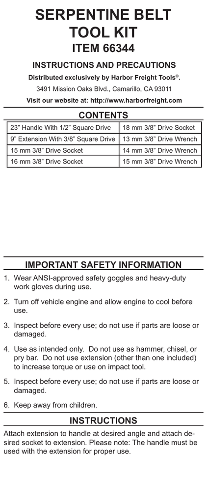 harbor freight serpentine belt tool