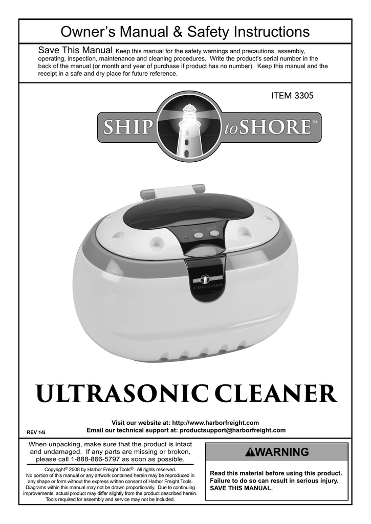 Harbor Freight Tools Ultrasonic Cleaner User manual Manualzz