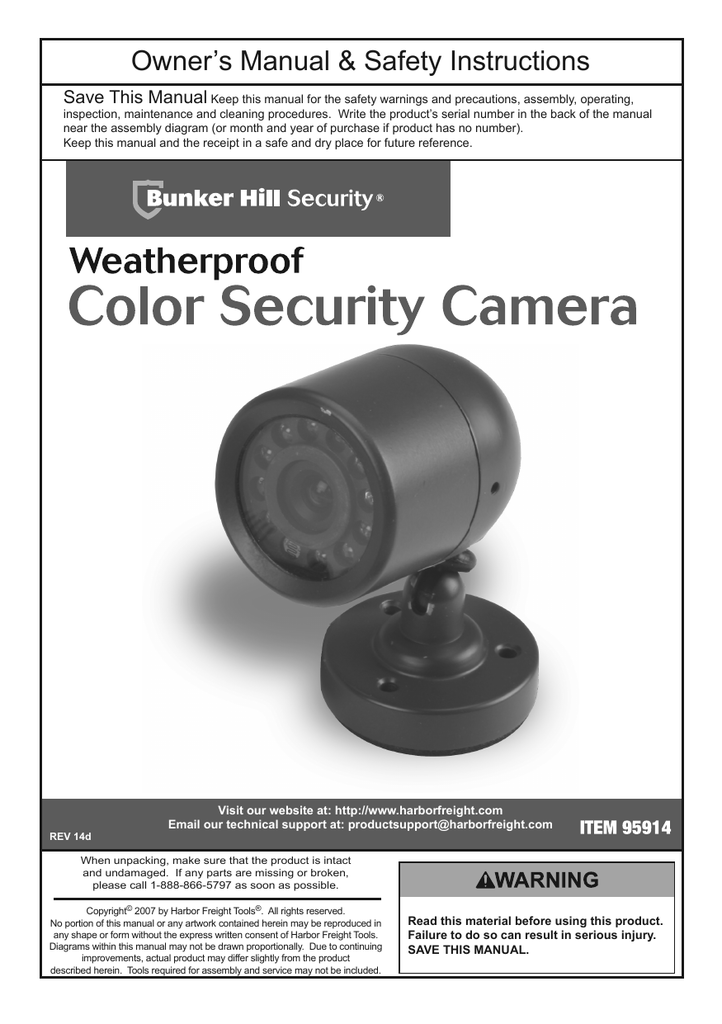 Bunker Hill Security 95914 Weatherproof Color Security Camera With Night Vision Owner S Manual Manualzz