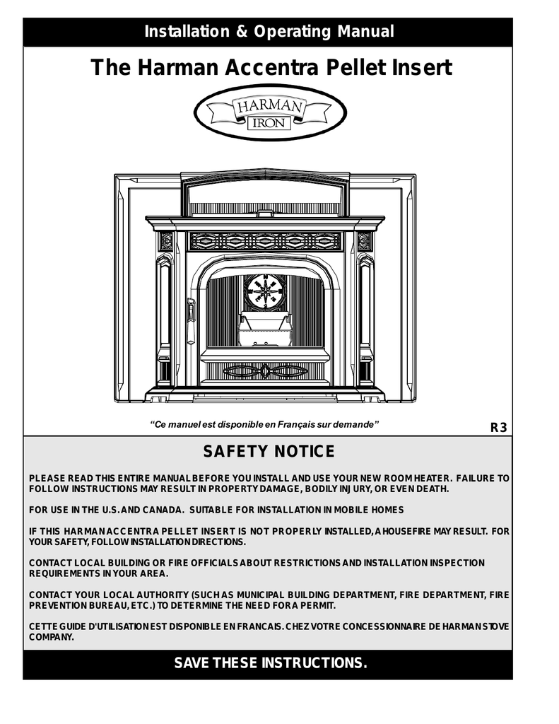 Harman Stove Company The Harman Accentra Pellet Insert User manual