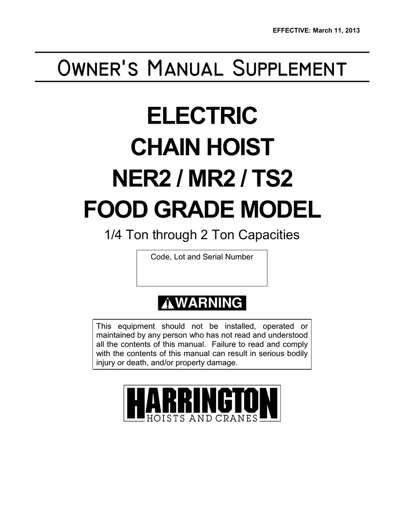 Harrington Hoists Mr2 User S Manual Manualzz