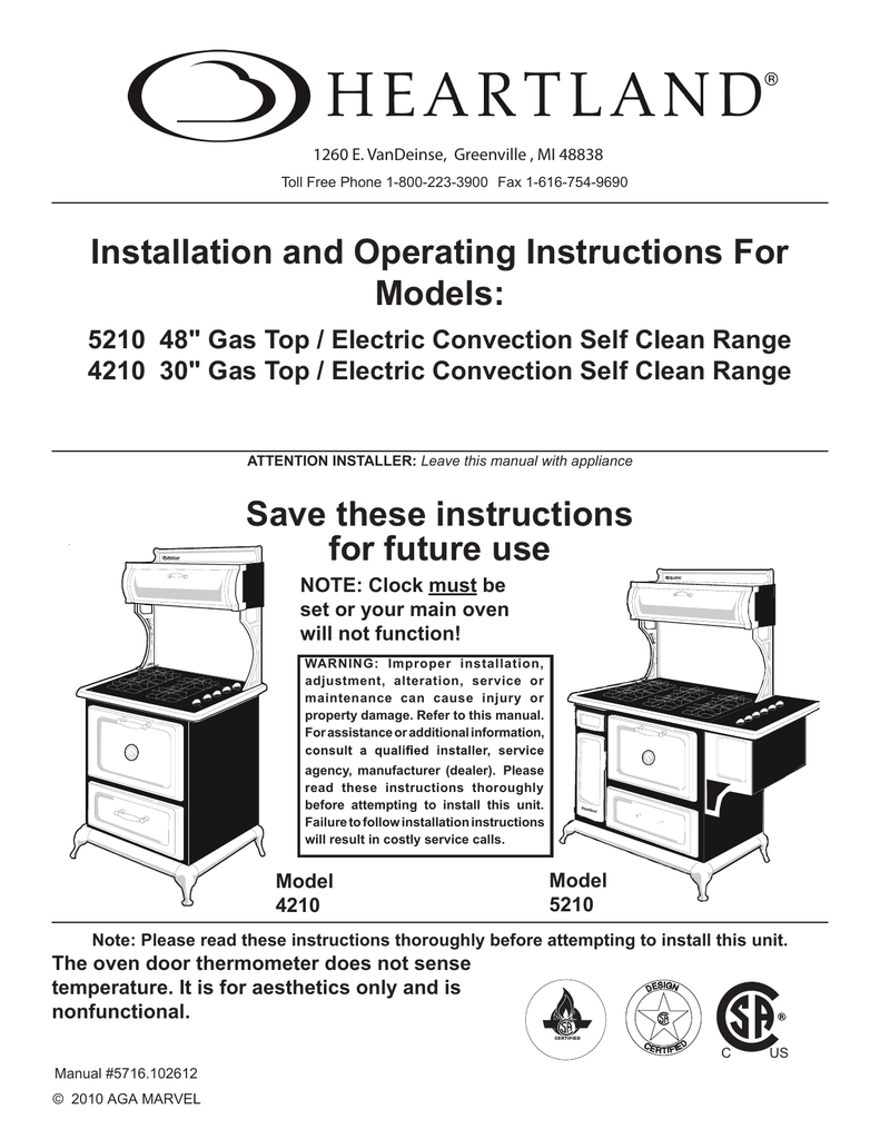 Heartland Range 4210 User manual Manualzz
