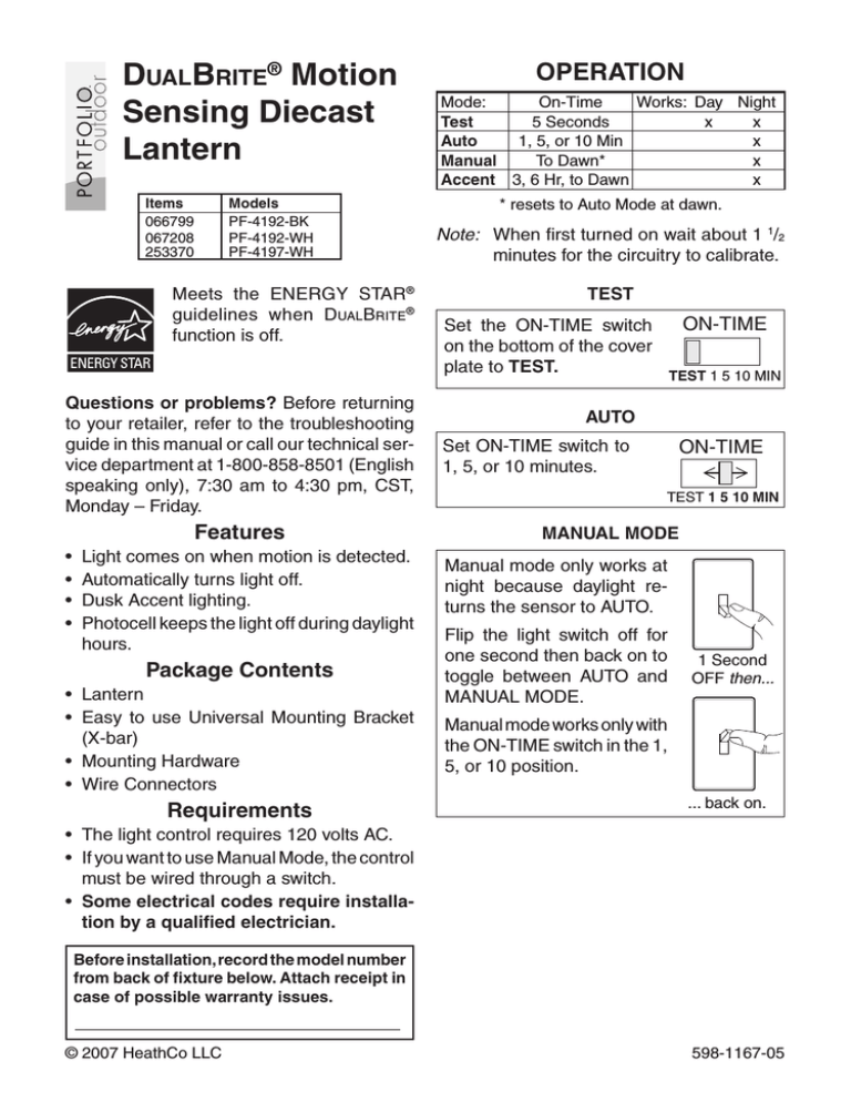 Heath Zenith DualBrite PF-4192-BK User manual | Manualzz