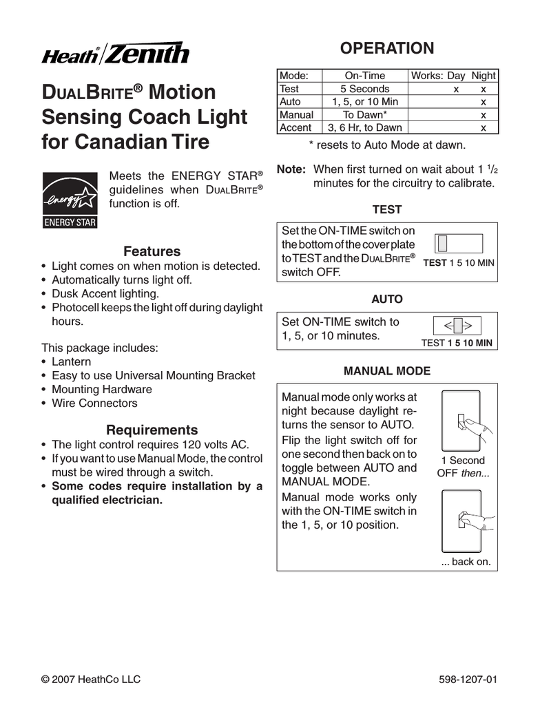 Heath Zenith Motion Sensing Coach Lights User S Manual Manualzz