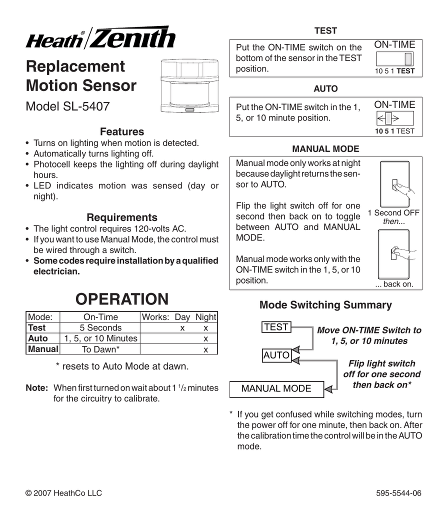 Heath Zenith Motion Sensor Light 5316 A Manual Shelly Lighting