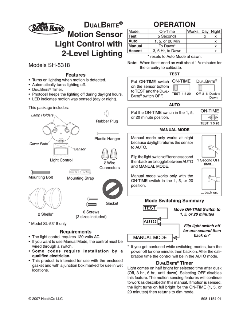 Heath Zenith Motion Sensor Light 5316 A Manual | Shelly Lighting
