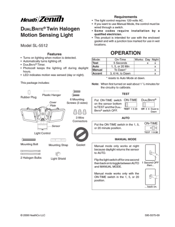 Heath Zenith Motion Sensor Light 5316 A Manual | Shelly Lighting