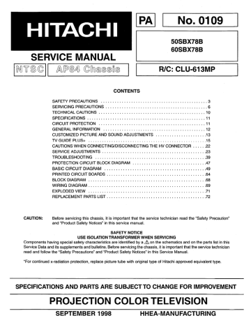 Hitachi 50sbx78b 60sbx78b User Manual Manualzz