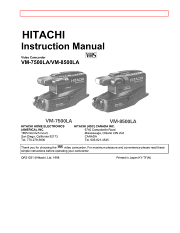 Hitachi VM-8500LA Instruction manual | Manualzz