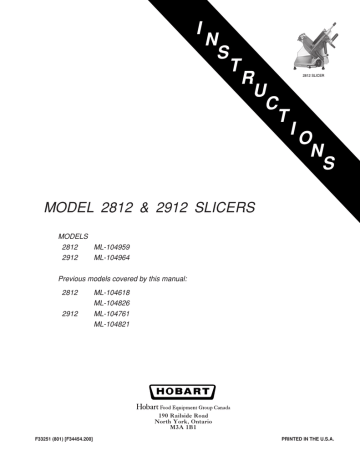 Hobart 2812 ML-104959 User's Manual | Manualzz