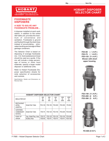 Hobart FD3-125 Specification sheets | Manualzz