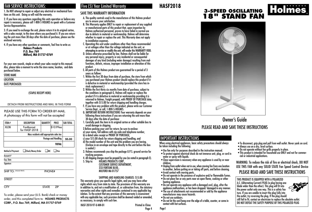 Holmes HASF2018 User manual | Manualzz