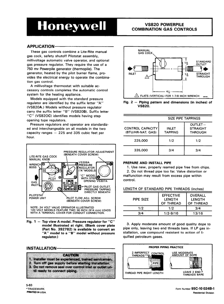 Honeywell Gas Valve Replacement Chart