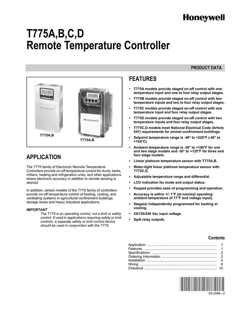 Honeywell Thermostat T775A User's Manual | Manualzz