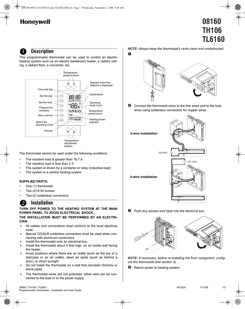 Honeywell Th106 User S Manual Manualzz