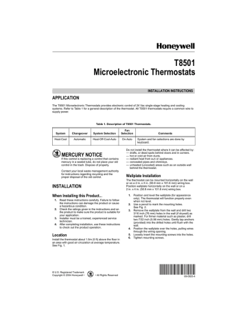 Honeywell T8501 Installation instructions | Manualzz