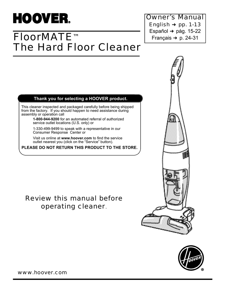 Hoover Floormatetm The Hard Floor Cleaner User S Manual Manualzz