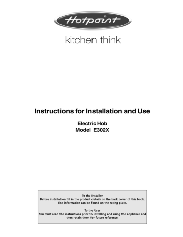 Hotpoint E302X Instructions for Installation and Use | Manualzz