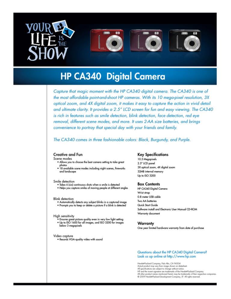 Hp Ca340 Ca340 Digital Camera Product Information Manualzz
