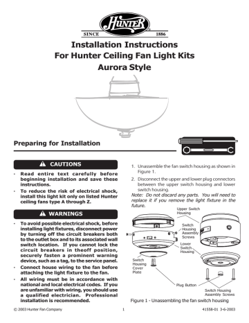 Hunter Ceiling Fan Light Kits User S Manual Manualzz Hunter Ceiling Fan Light Kits User S, Hunter Ceiling Fan With Light Kit Wiring Diagram