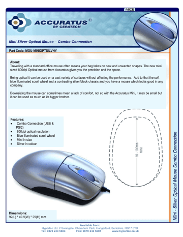 Hypertec Mini Silver Optical Mouse User's Manual | Manualzz