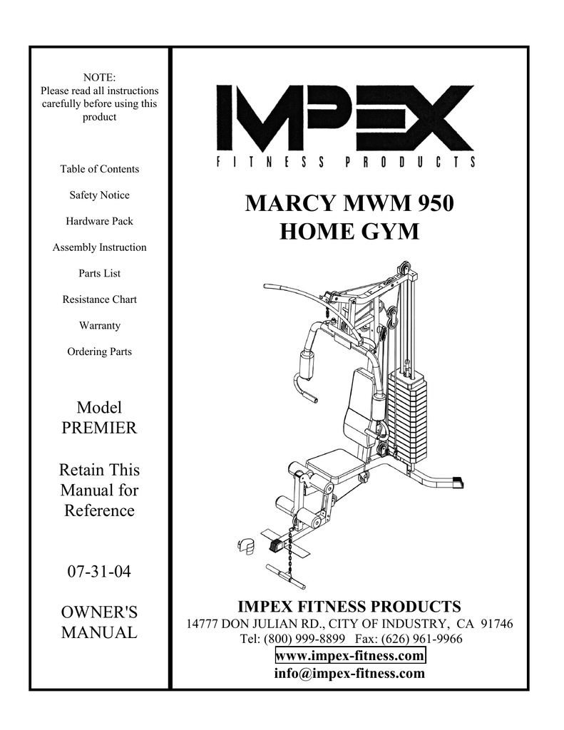 Marcy apex 2025 home gym manual