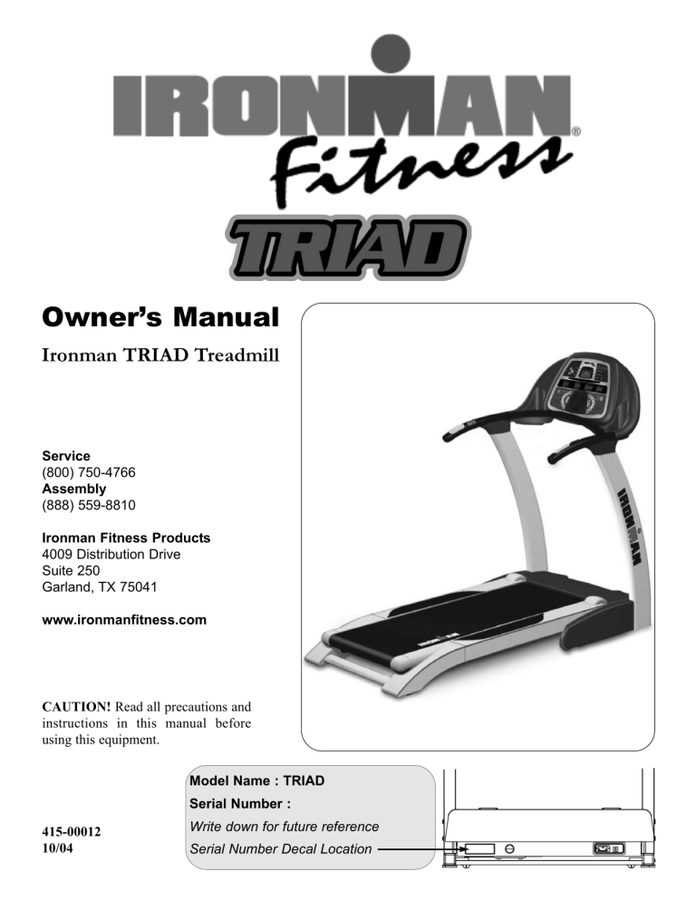 Ironman Fitness Treadmill TRIAD, Triad Owner's manual | Manualzz