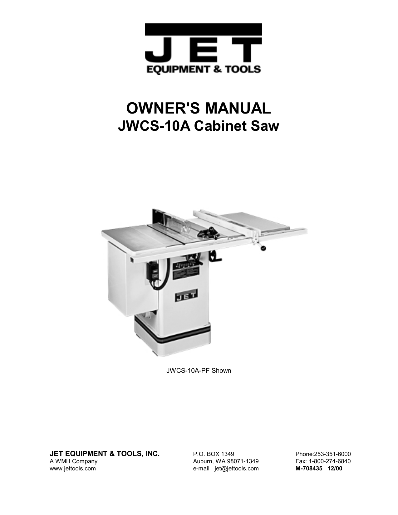 JET/Asian JCS-10 Model 10" Cabinet Table Saw Operator's & Parts Manual 0889 
