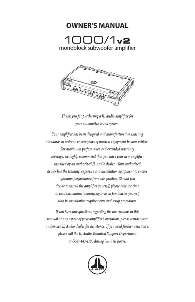 Jl Audio 1000 1v2 User S Manual Manualzz