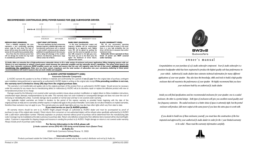 Jl Audio 8w3v2 User S Manual Manualzz