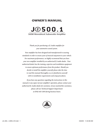 JL Audio J2500.1 User's Manual | Manualzz