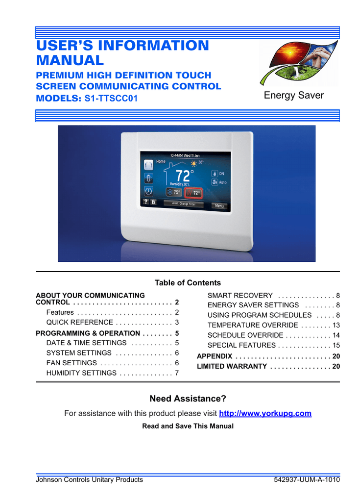 Johnson Controls s1ttscc01 User manual Manualzz