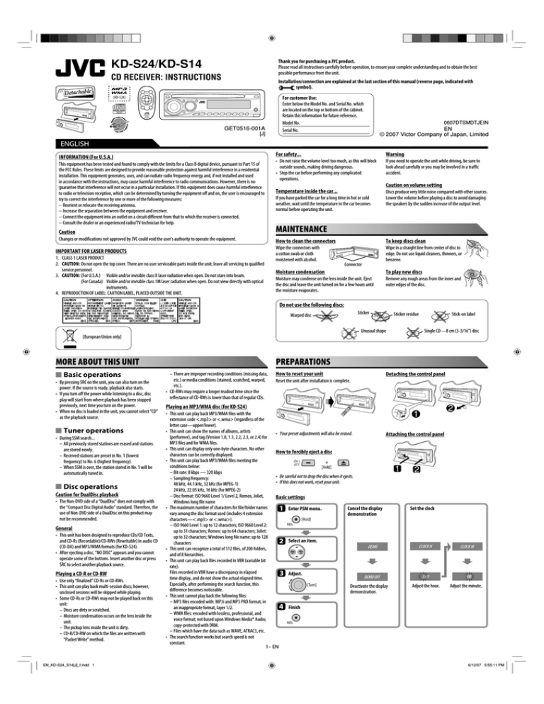 JVC KD-S14 User manual | Manualzz