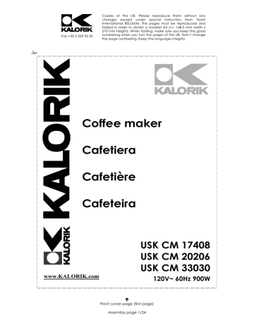 Kalorik - Team International Group Coffeemaker USK CM 17408 User's Manual | Manualzz