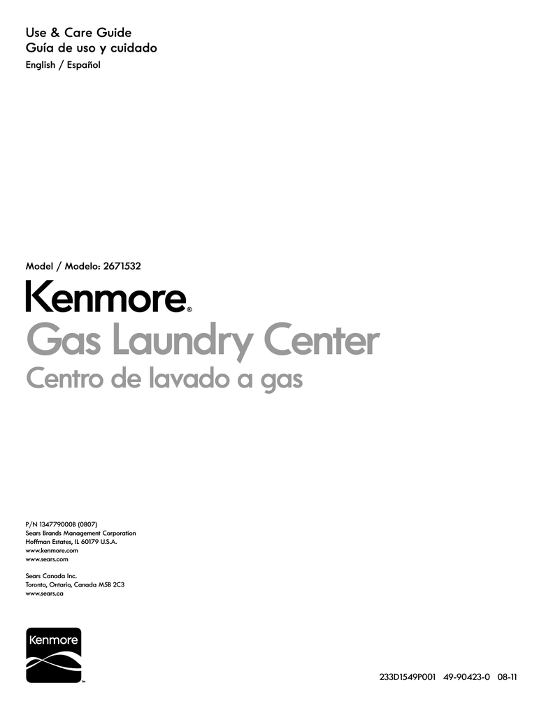Kenmore 27'' Laundry Center w/ Gas Dryer Installation Guide Manualzz
