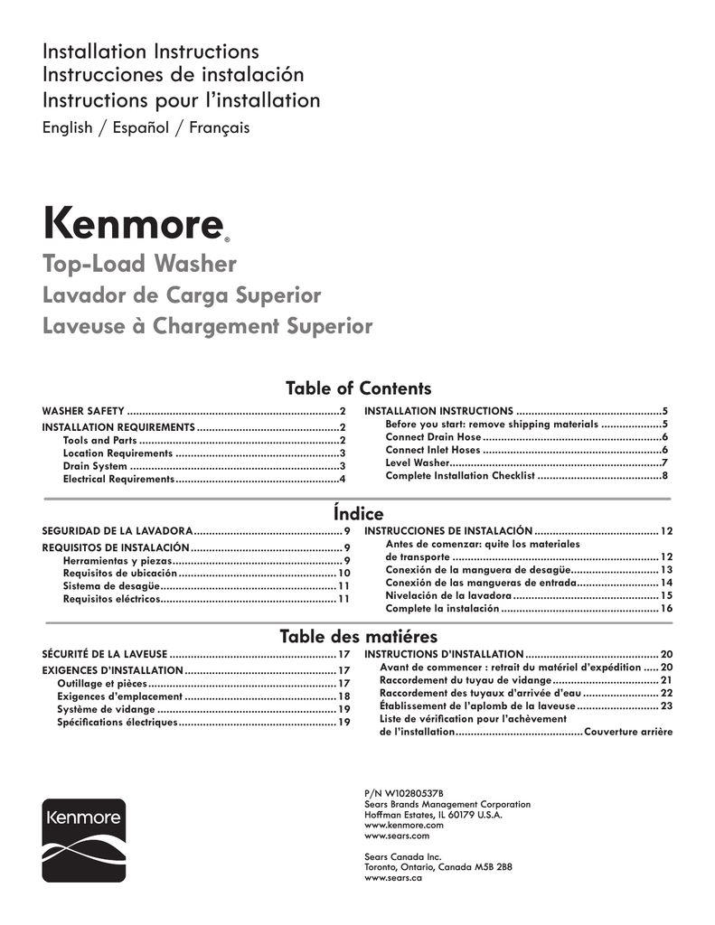 Kenmore 3 6 Cu Ft Top Load Washer W Deep Wash Cycle White Energy Star 362 Installation Guide Manualzz