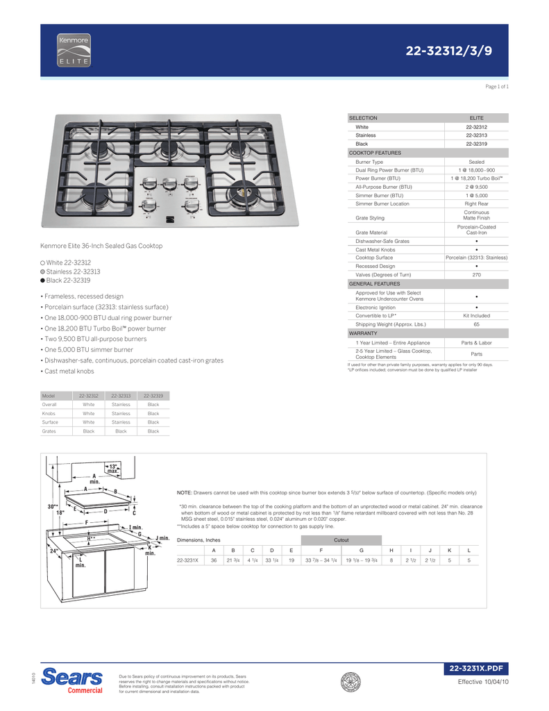 Kenmore Elite 36 Gas Cooktop Installation Guide Manualzz Com