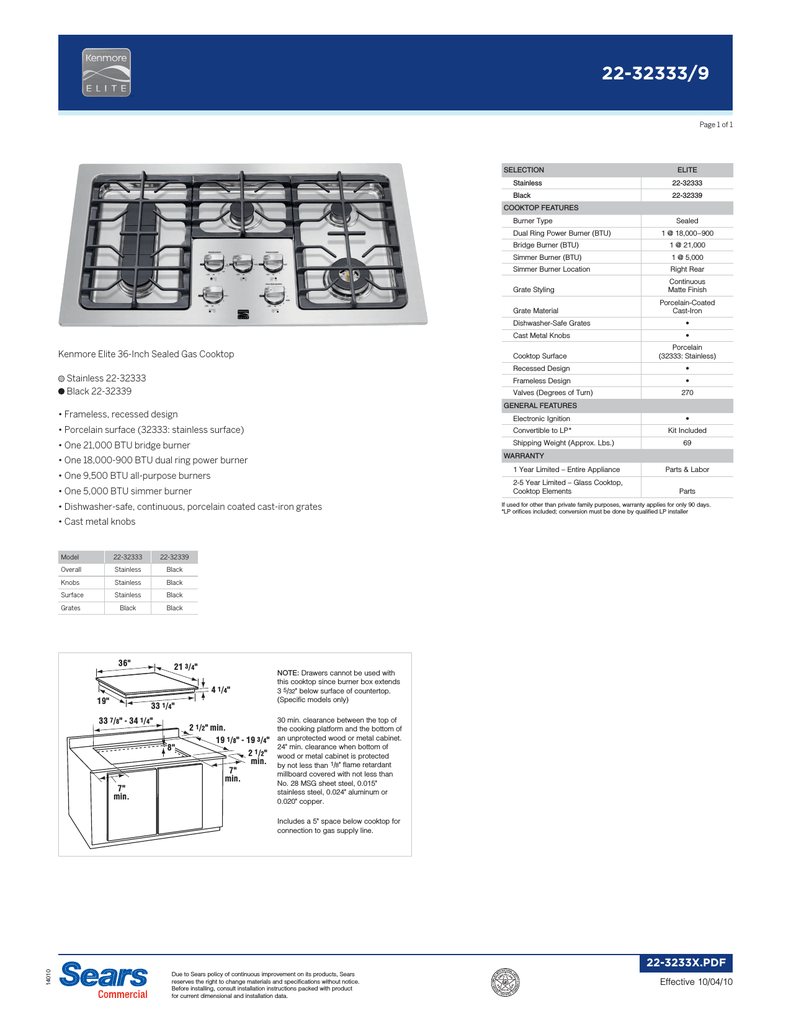 kenmore elite 36 downdraft gas cooktop stainless steel