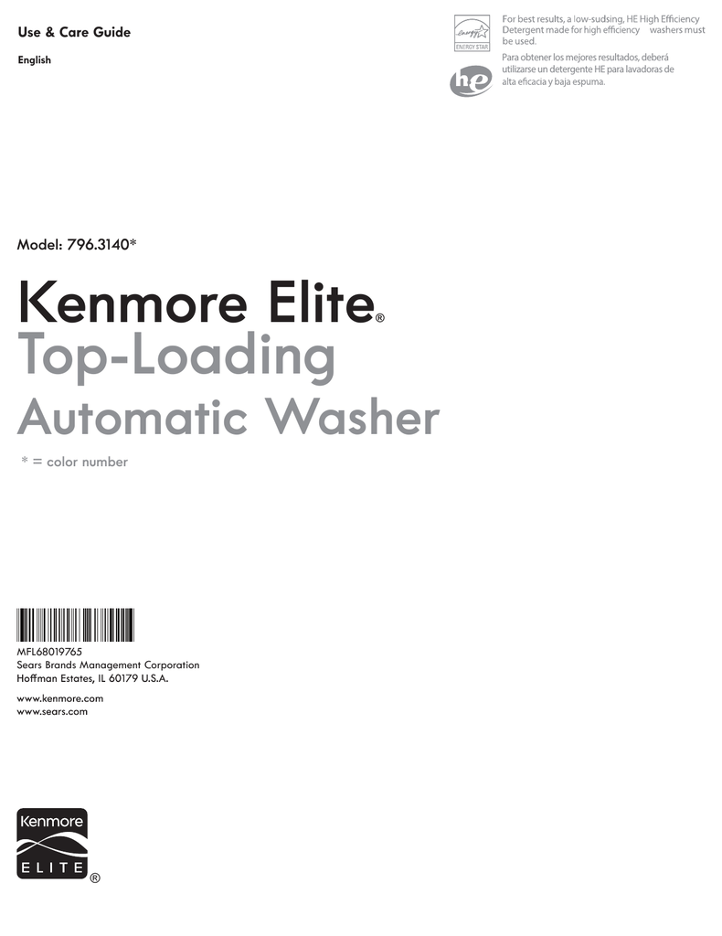 Kenmore Elite Top Load Washer Manual