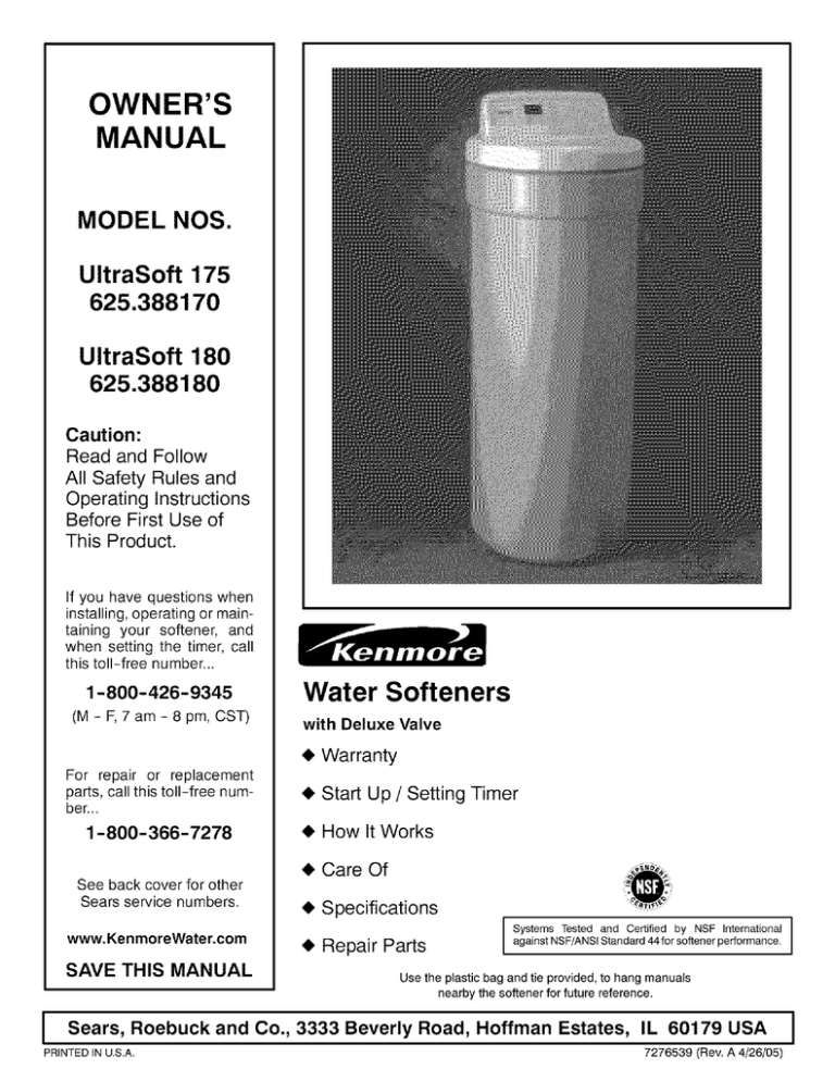 Kenmore 625388180, 625388170, ULTRASOFT 180 Owner's manual Manualzz