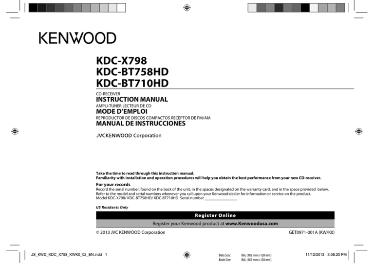 Kenwood Kdc Bt758hd Operating Instructions Manualzz