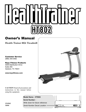 Keys Fitness HealthTrainer HT802t Owner's Manual | Manualzz