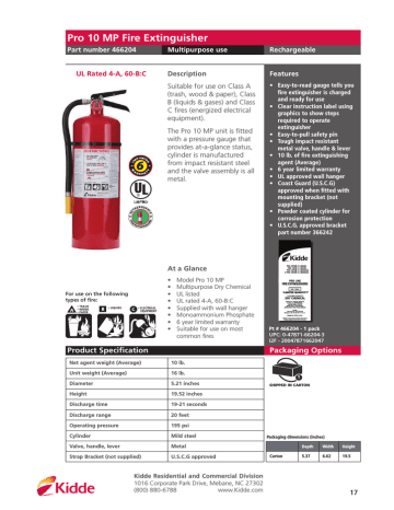 Kidde 466204 Fire Extinguisher Specification Sheet | Manualzz