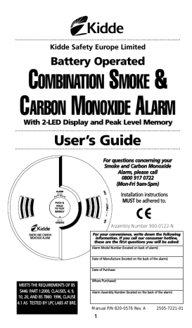 Kidde SMOKE AND CARBON MONOXIDE ALARM User's Guide | Manualzz