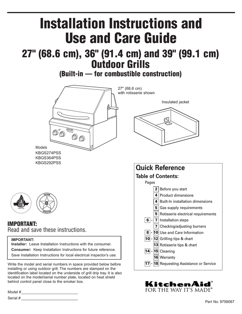 KitchenAid KBGS274PSS0, KBGS274PSS, KBGS364PSS0 User manual | Manualzz