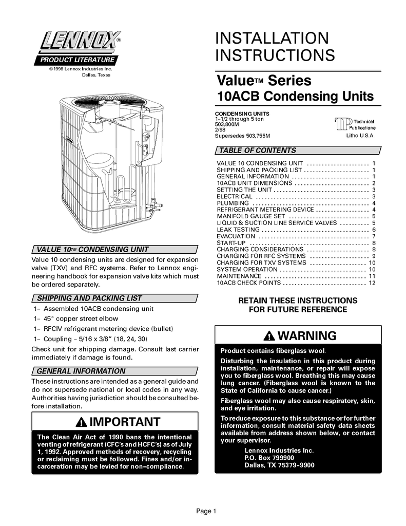 Lennox International Inc. 10ACB User's Manual | Manualzz
